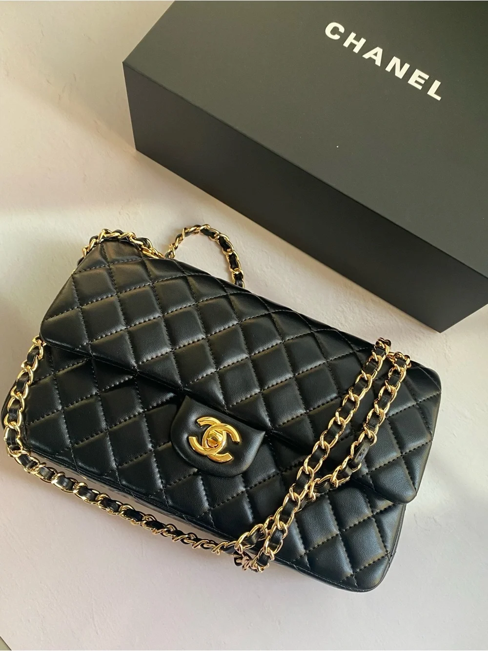 Chanel Quilted Lambskin Classic Flap Crossbody Bag in Black with Gold Hardware